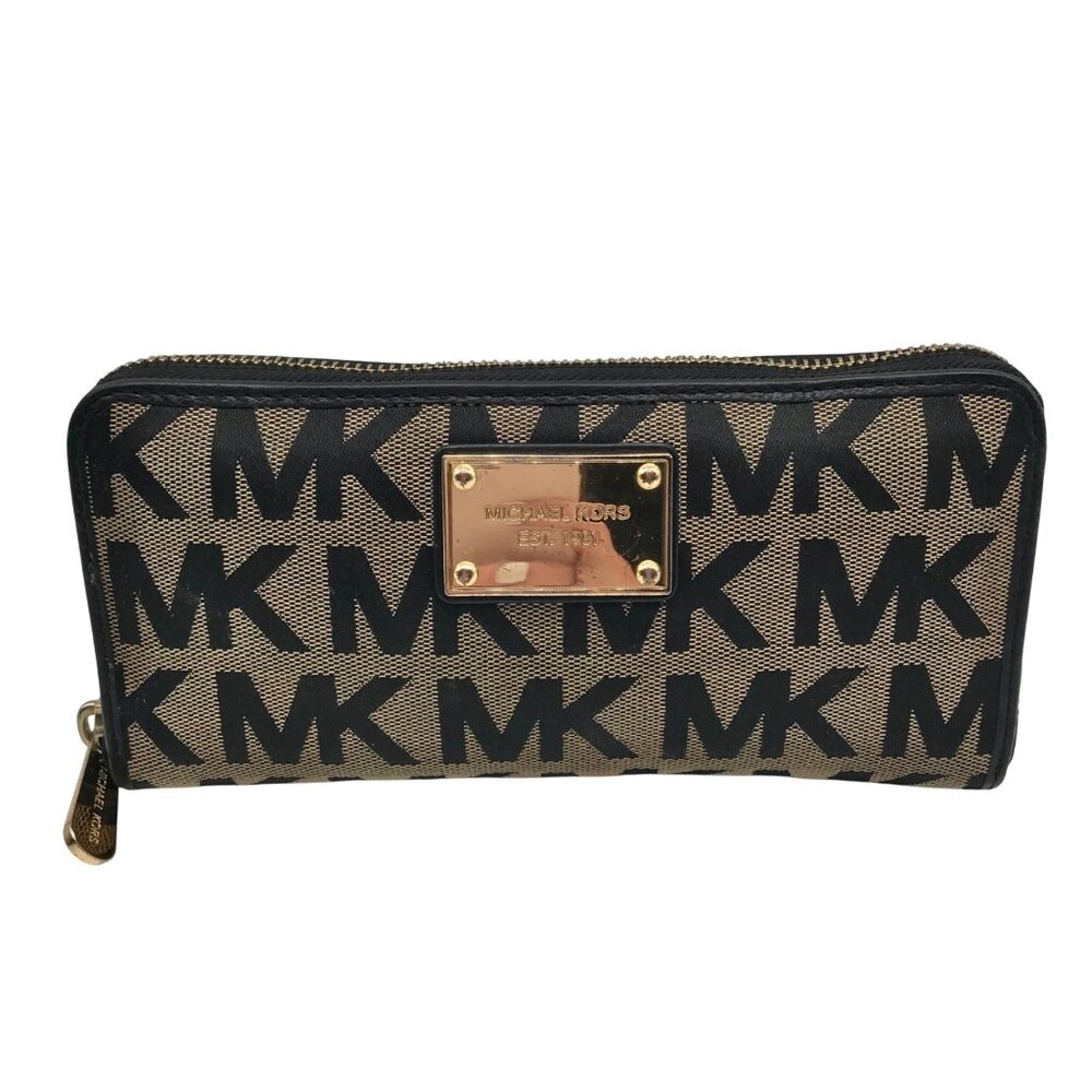 Michael Kors Tan And Black Monogram Canvas Wallet